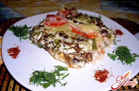 Запеканка в духовке с грибами и курицей Запеканка в духовке с грибами и курицей
